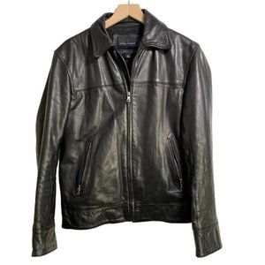 Banana Republic Leather Moto Jacket Full Zip Collared Men's Medium M Black GUC